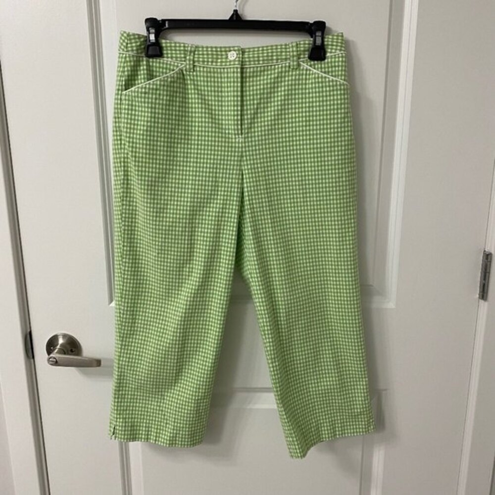 Women's Talbots Gingham Capris Pants. Green/White. Size 6. Sportwear. Bright.